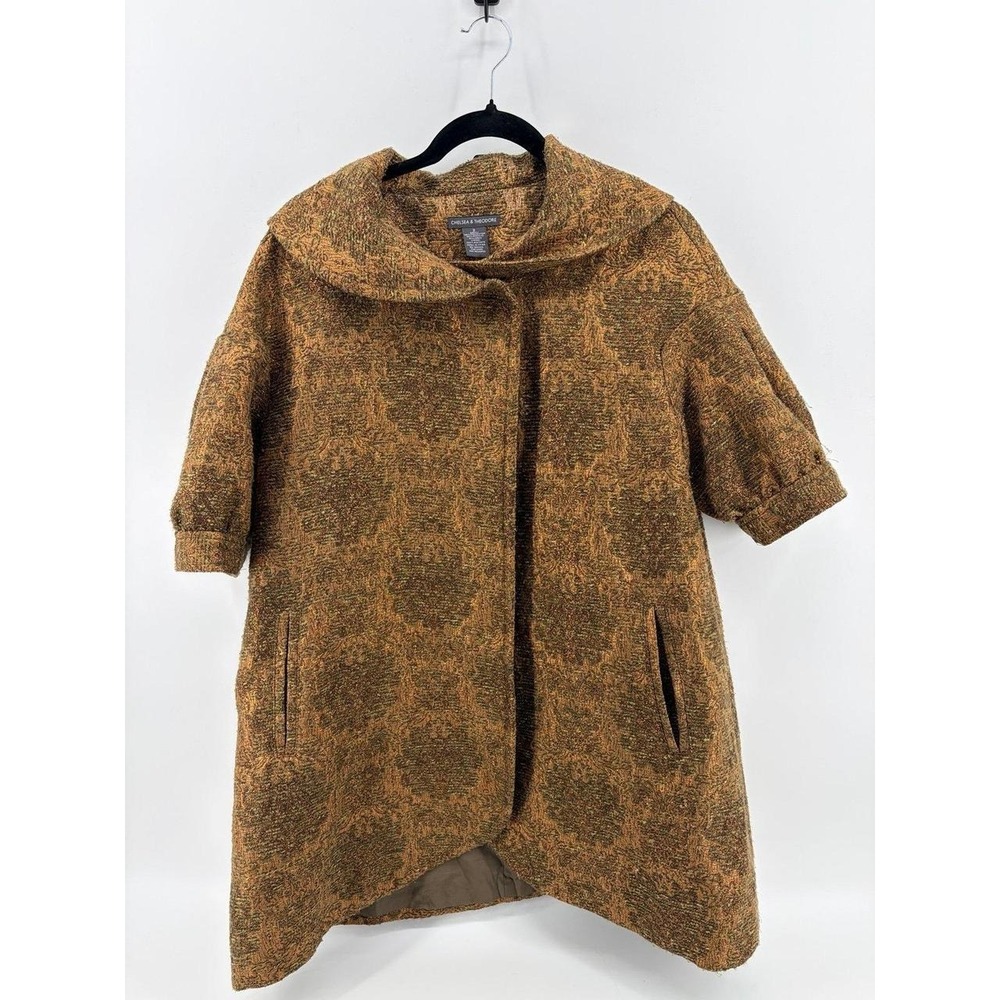 Chelsea & Theodore Shiny Gold/Green Short Sleeve Boxy Jacket/Coat, Size 2 (S)